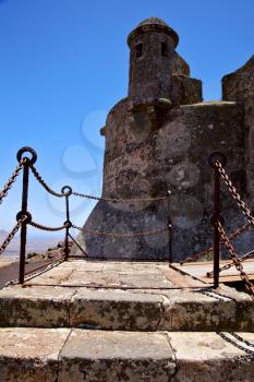 step arrecife  drawbridge  lanzarote  spain the old wall castle  sentry tower and door  in teguise 
