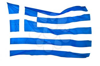 waving greece flag  in the   blue sky and      flagpole