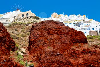from    boat    in europe greece   santorini island house and rocks the sky
