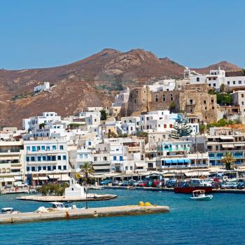  in cyclades island harbor and boat santorini naksos europe house construction old history 