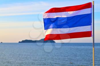 asia  lomprayah  bay isle sunrise flag   in thailand and south china sea 