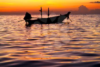 sunrise boat  and sea in thailand kho tao bay coastline south china sea