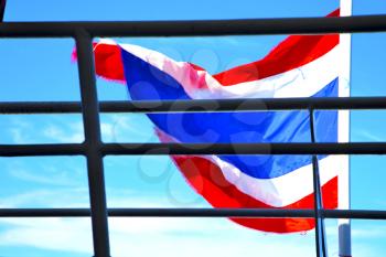 asia  kho samui bay isle waving flag    in thailand and  grate blue sky 