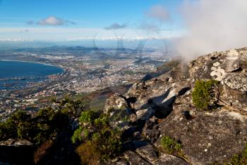 blur  in south africa cape town  city skyline from table mountain sky ocean and house