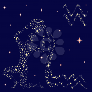 Zodiac sign Aquarius on a background of the starry sky, vector illustration