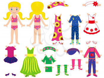 Paper doll and clothes set for her with technological clips dressing