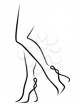 Abstract sketching outline of graceful women legs, black over white vector artwork