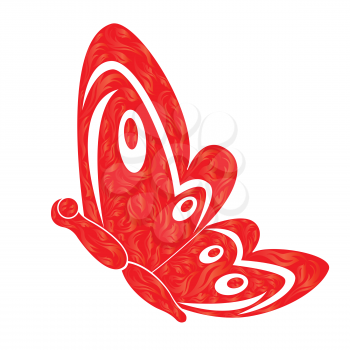 Red fiery butterfly on the white background, hand drawing stylized vector illustration
