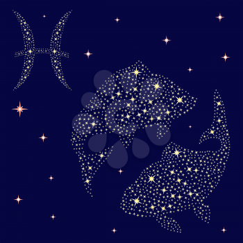 Zodiac sign Pisces on a background of the starry sky, vector illustration