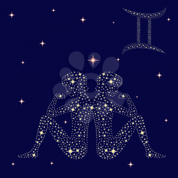 Zodiac sign Gemini on a background of the starry sky, vector illustration