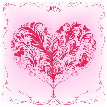 Heart that had taken roots, hand drawing floral stylized vector Valentines greeting card