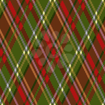 Rhombic seamless vector pattern as a tartan plaid in red and green colors