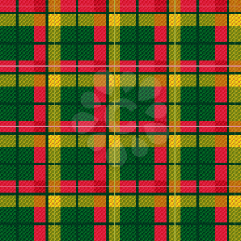 Seamless checkered shades of red, green and yellow vector pattern as a tartan plaid