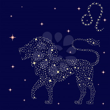 Zodiac sign Leo on a background of the starry sky, vector illustration