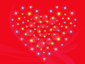 Heart with stars on bright red abstract background, hand drawing Valentine vector illustration