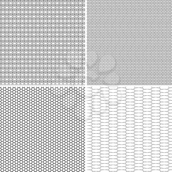 Four different seamless pattern in one file collected. Black and white vector illustration