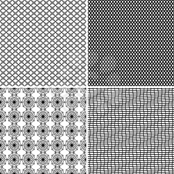 Four different seamless ornamental greed patterns in one file collected. Black and white vector illustration
