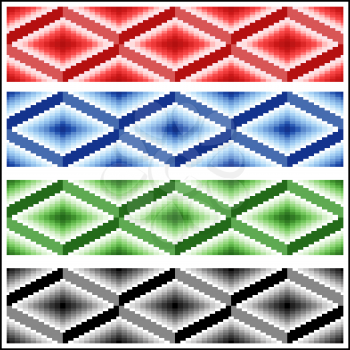 Set of four seamless simple vector patterns in the form of ornamental rhombic strips 