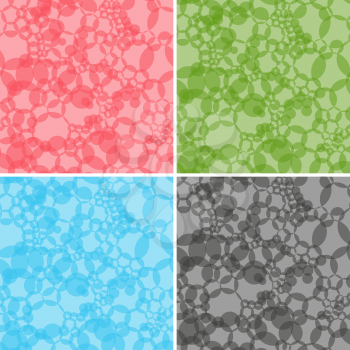Abstract four different colors seamless vector patterns of translucent spherical bubbles
