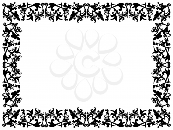 Black and white floral elements on blank frame, hand drawing vector artwork