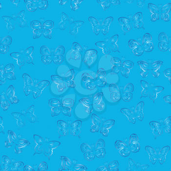 Editable vector seamless pattern with blue gradient butterflies over blue background