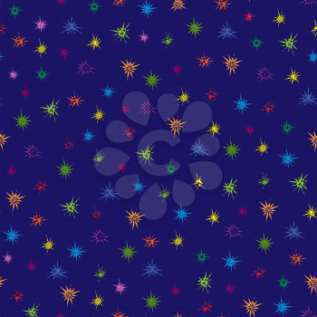 Multicolour ornamental stars seamless pattern with blue background, vector illustration