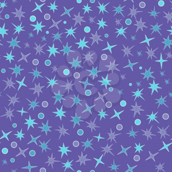 Seamless vector pattern with different stars and circles on a blue background