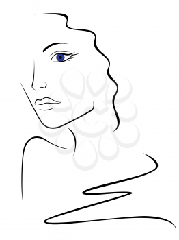 Sketch contour of woman head, hand drawing vector illustration