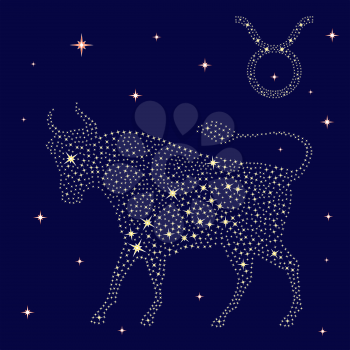 Zodiac sign Taurus on a background of the starry sky, vector illustration