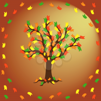 Stylized butterflies on the tree and flying around it as a leaves. Autumn style hand drawing vector illustration