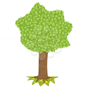 Tree  with green crown isolated on white background. Editable vector illustration