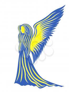 Female angel in yellow and blue; these colors symbolize the Ukraine. Hand drawing vector illustration