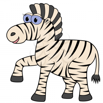 Striped zebra isolated on white background. Hand drawing cartoon vector illustration