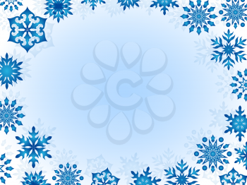 Greeting card with snowflakes around the perimeter, hand drawing vector illustration