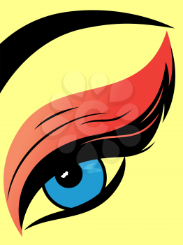 Eye with fluffy eyelid close-up, colourful hand drawing vector illustration