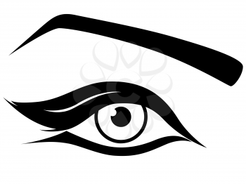 Eye silhouette close-up, black and white hand drawing vector artwork