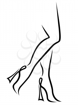 Abstract outline of graceful women legs in stylish footwear, black over white vector sketching artwork