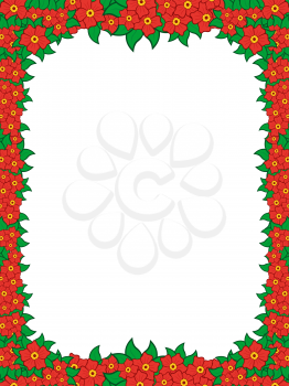 Frame with red flowers around white background, hand drawing vector illustration