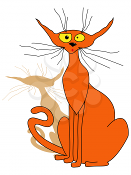Caricature orange cat sitting, sketching vector illustration