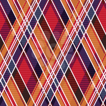 Rhombic seamless vector pattern as a tartan plaid mainly in red and blue colors