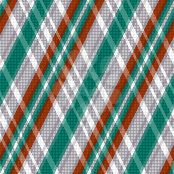 Rhombic seamless vector pattern as a tartan plaid mainly in turquoise, light grey and brown colors