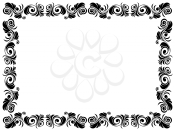 Black and white frame of blank with floral elements, hand drawing vector artwork