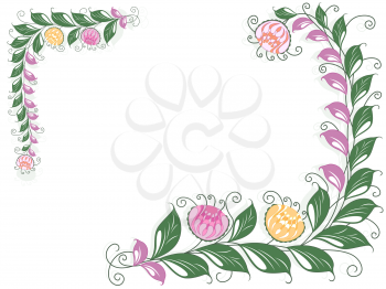 Floral swirl vector postcard with flowering liana on white background