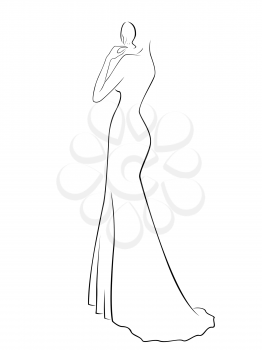 Abstract woman contour in a long gown, hand drawing vector illustration