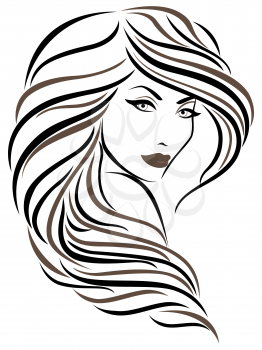 Beautiful stylish young woman with wavy hair, sketching vector illustration