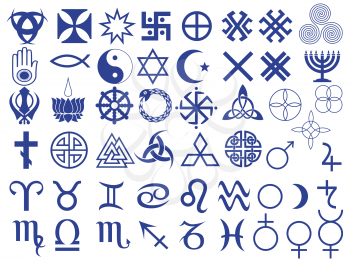 Set of fifty one various vector symbols created by mankind in different periods of history