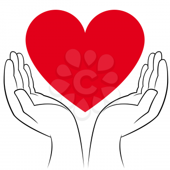 Human hands holding a heart, medicine and volunteering conceptual vector illustration