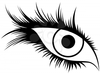 Abstract black silhouette of human eye with long lashes, hand drawing vector illustration