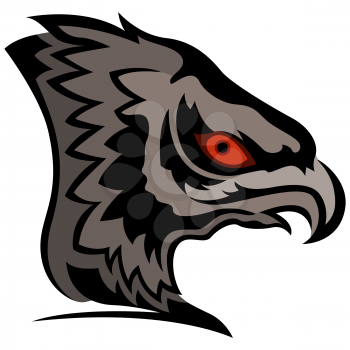 Head of menacing eagle with orange eye, cartoon vector illustration