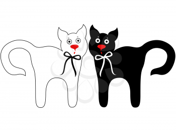 Black and white amusing cats with ties, hand drawing vector artwork